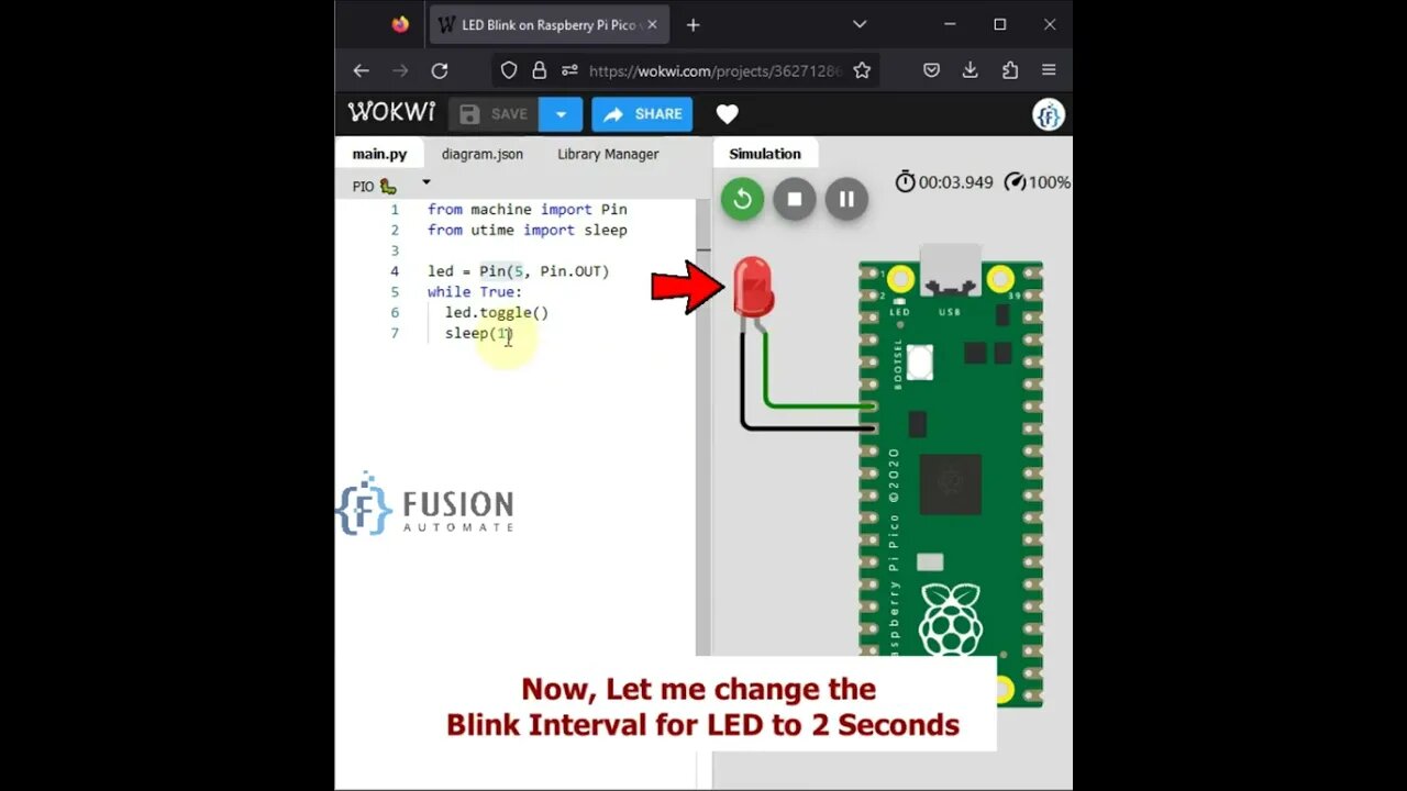 How to use Wokwi Online Simulator to Blink LED in Raspberry Pi Pico