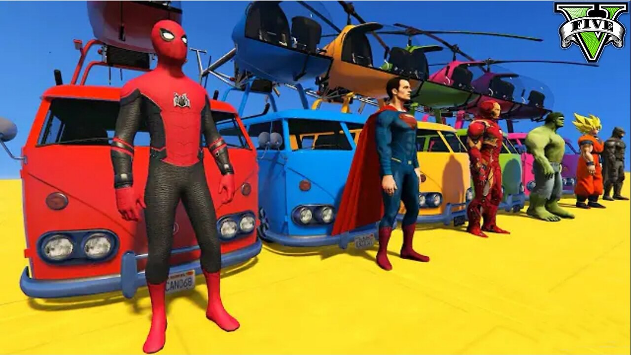 GTA V MEGA RAMP BOATS CARS MOTORCYCLE WITH TREVOR ALL SUPER HEROES NEW STUNT MAP CHALLENG