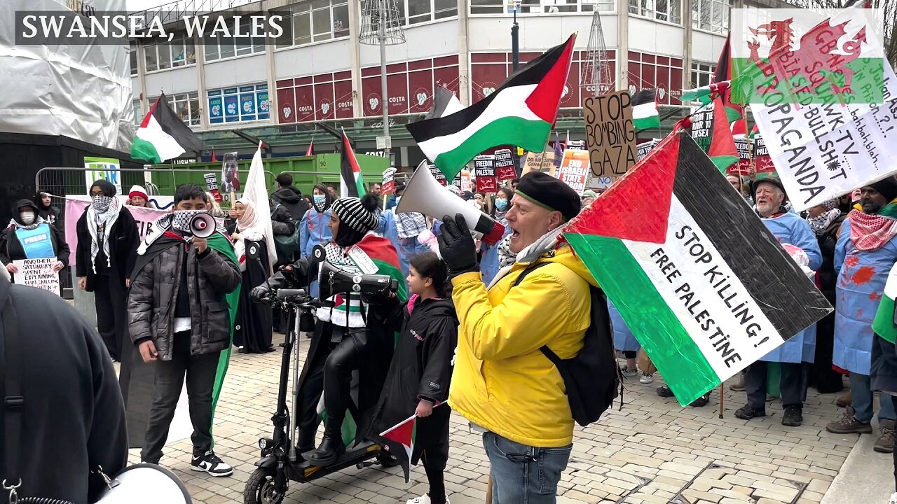 March Pro-PS Protesters Oxford St., Swansea March for Palestine