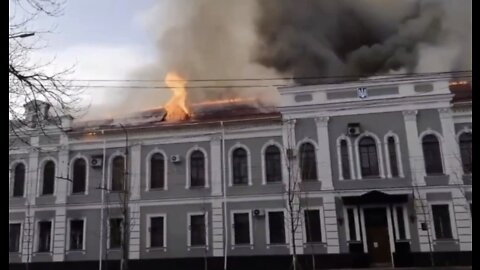 Ukrainian intelligence SBU building on fire in Chernihiv