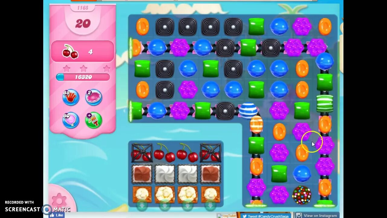 Candy Crush Level 1165 Audio Talkthrough, 2 Stars 0 Boosters