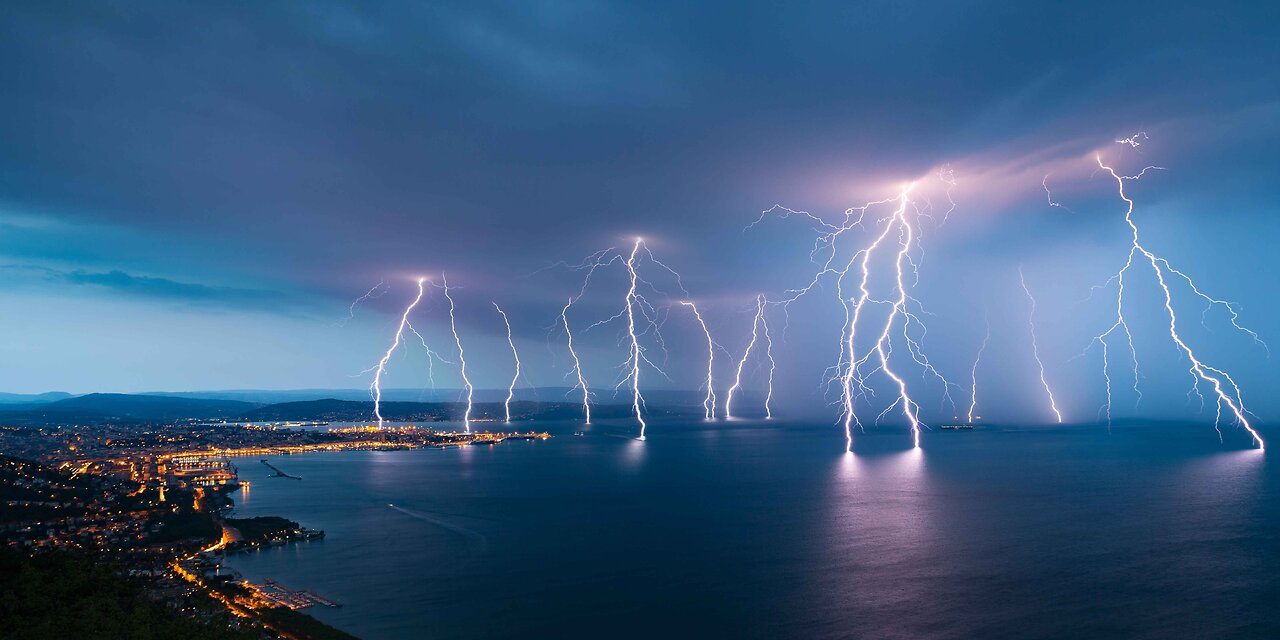 ASMR spring storm with heavy rain, lightning, thunder