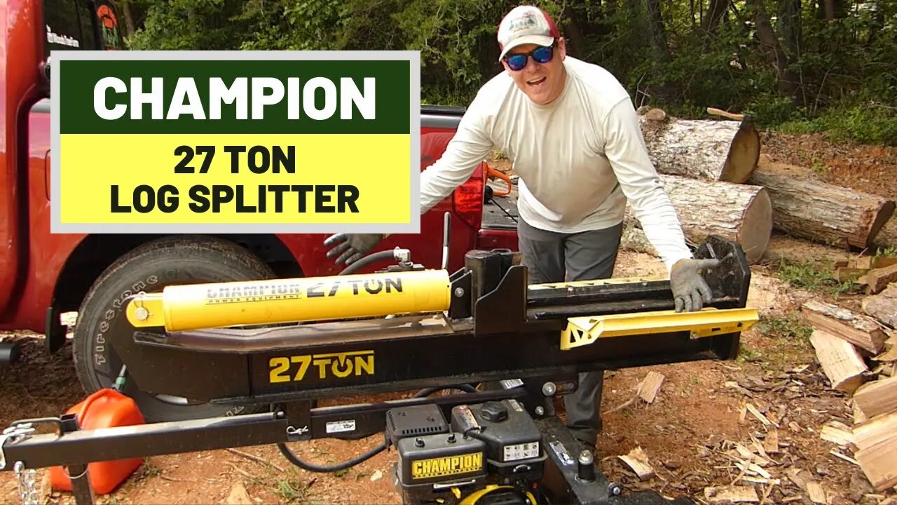 #145 Champion 27 Ton Log Splitter - First Use and Test on Big Logs