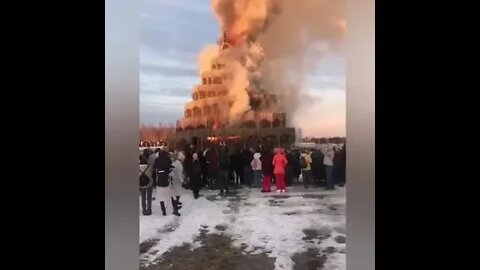 A replica of the Tower of Babylon was burned in Russia