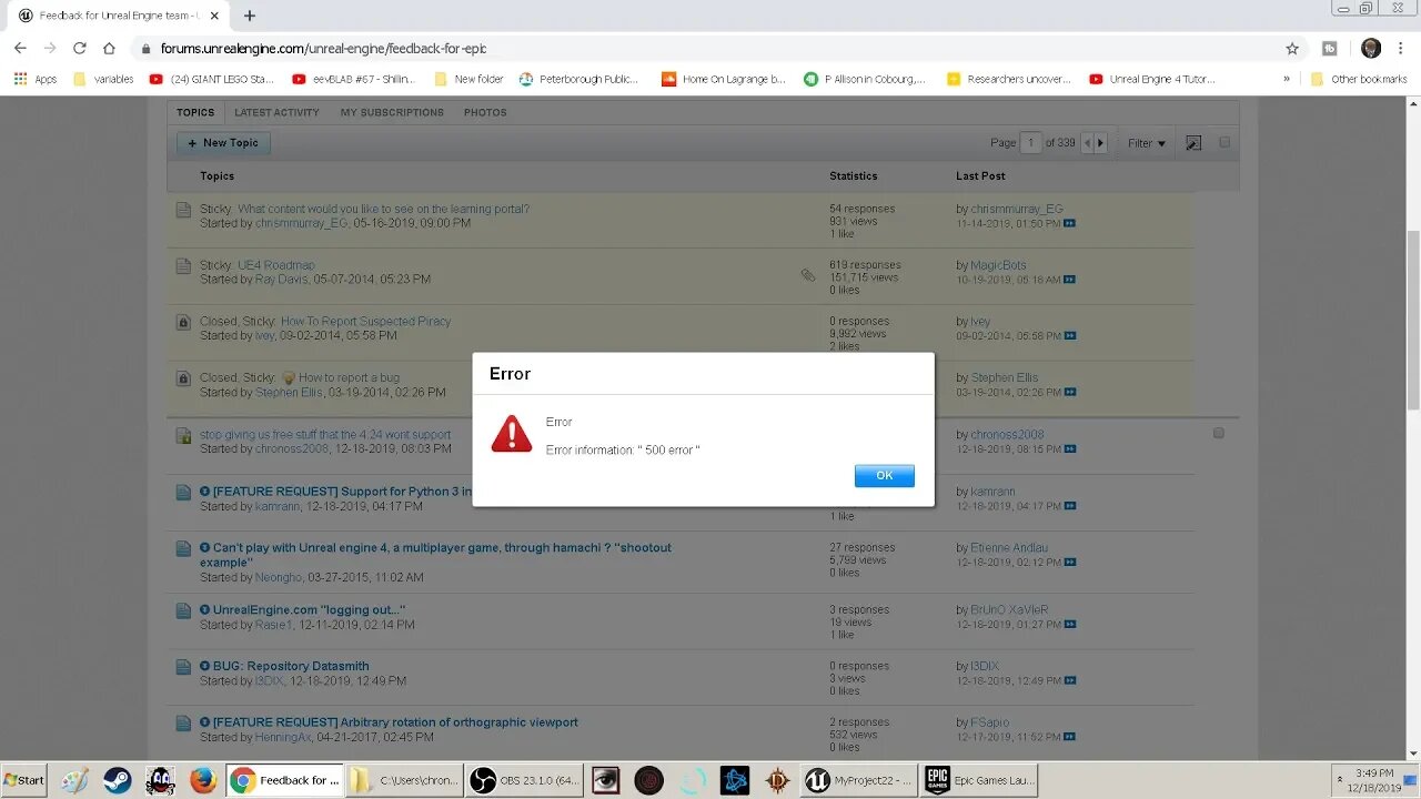 2019 Epics Unreal engine keeps breaking stuff and a lil obs settings for people