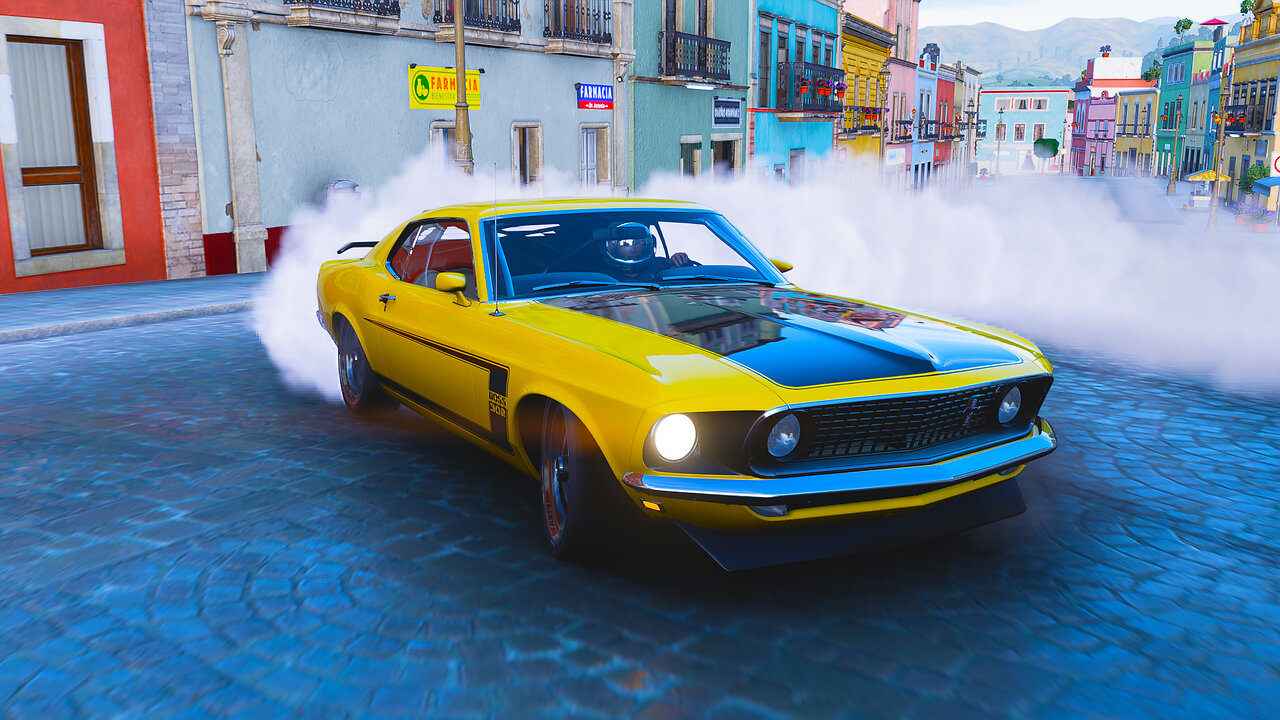 Ford Mustang Boss 302 action with SteeringWheel + Handbrake