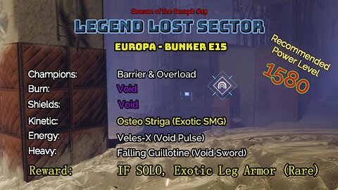 Destiny 2 Legend Lost Sector: Europa - Bunker E15 on my Titan 1-12-23