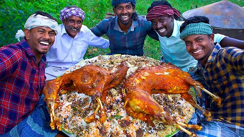 ARABIAN MUTTON BIRYANI with 2 FULL GOAT | Mutton Biryani Recipe with Grilled Goat | Village Cooking