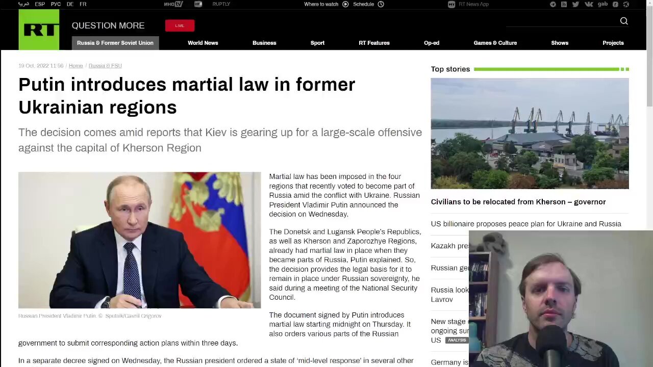 Putin introduces martial law in former Ukrainian regions