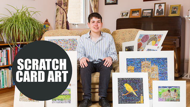 Budding artist showcases huge set of unique pieces using thousands of pieces of scratchcards