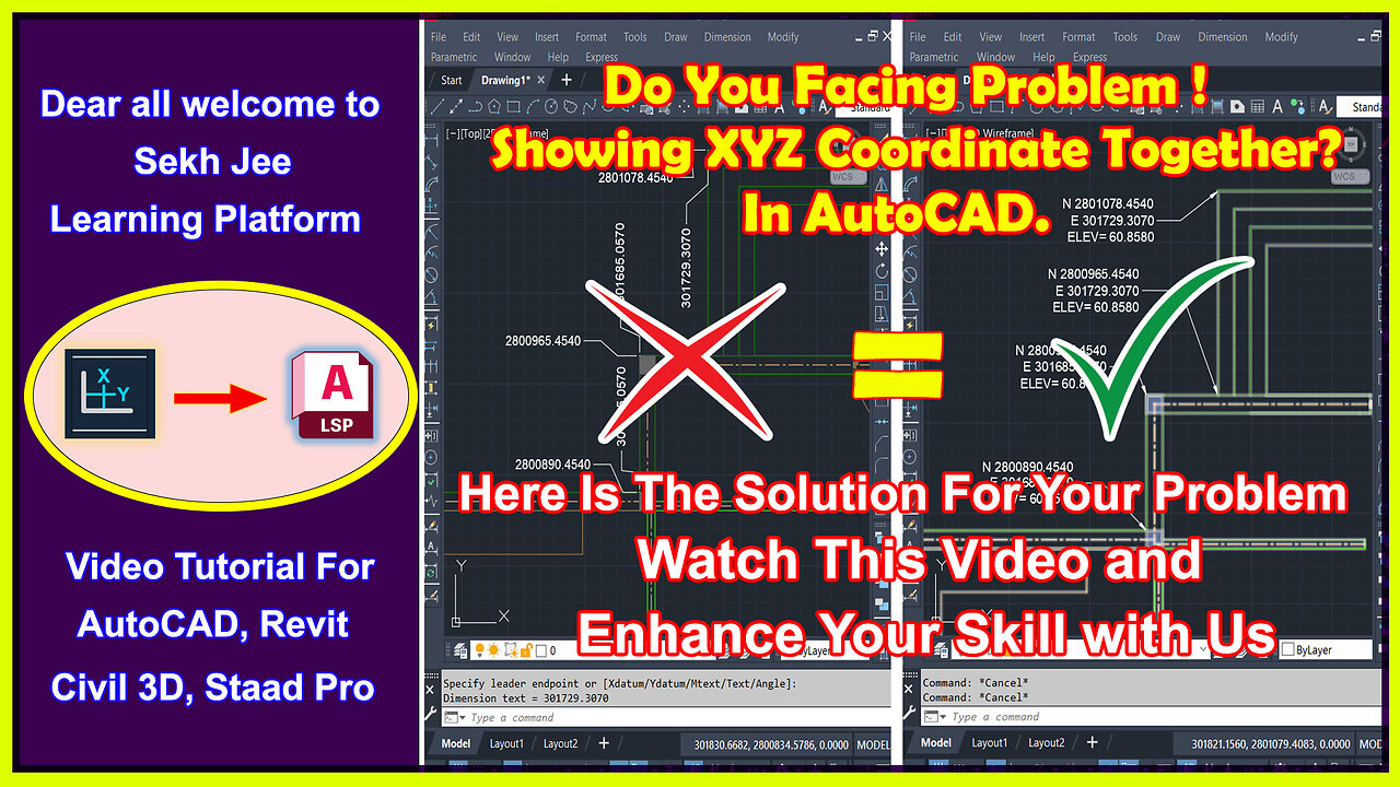 AutoCAD auto lisp for X Y Z coordinates ones in AutoCAD? – In Hindi Language