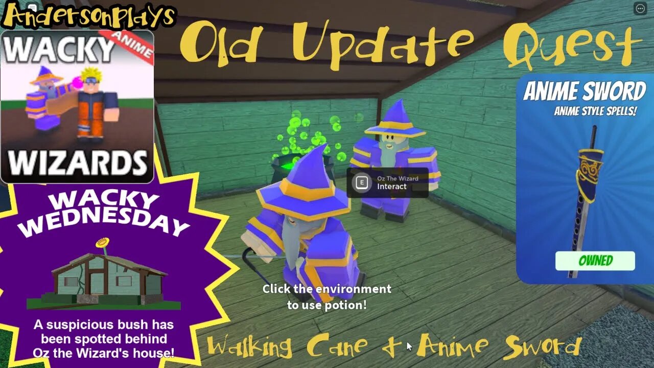 AndersonPlays Roblox Wacky Wizards 👴🏽OLD UPDATE👴🏽 - Walking Cane and Anime Sword New Ingredients