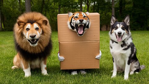 Troll Prank Dog Funny & fake Lion and Fake Tiger Prank To dog & Huge Box Prank to dog