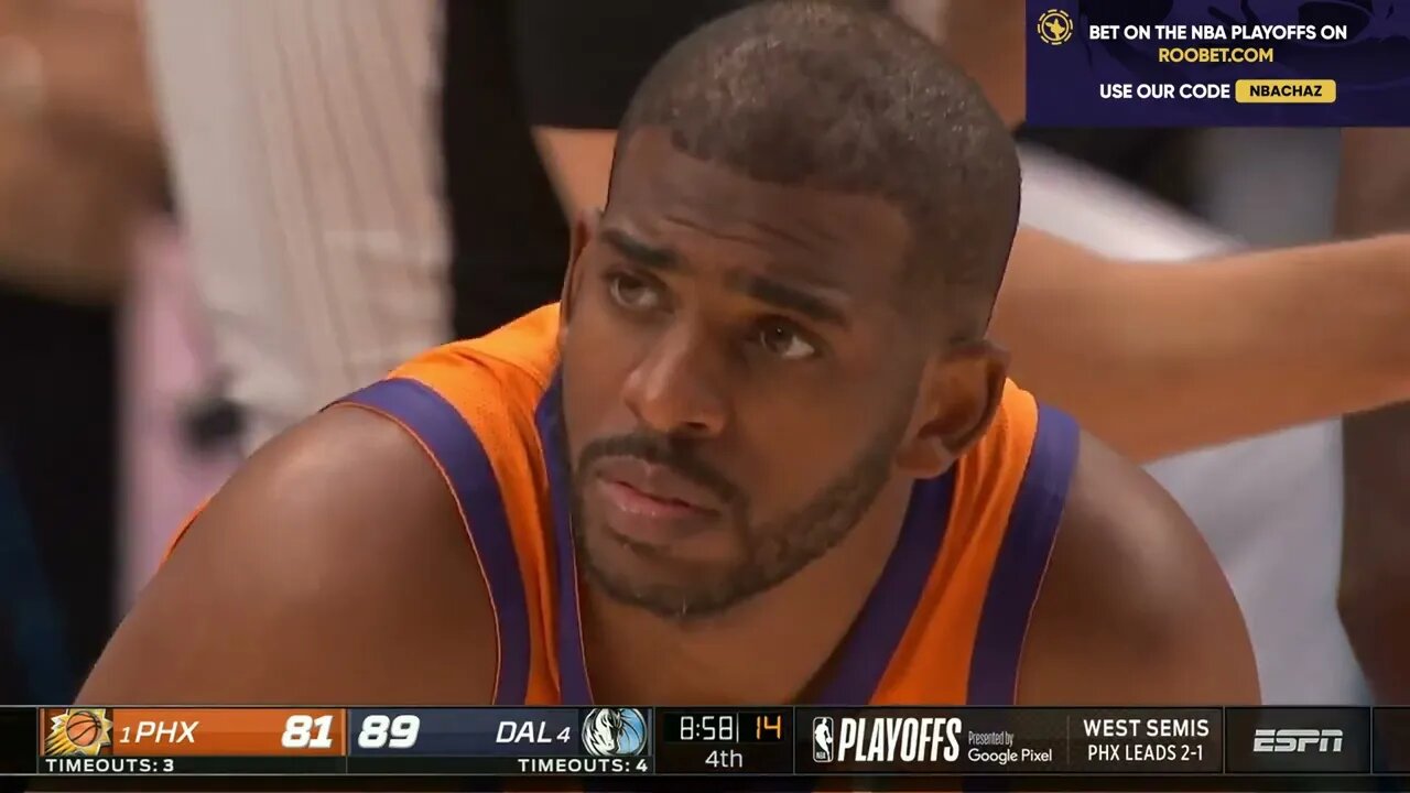 Chris Paul fouls out Making the Suns Struggles with 9 minutes left in game 4 vs Mavs 😬