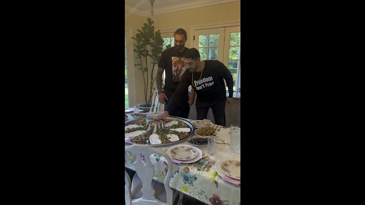 Eating my favorite food ever, Maqluba with my brother Steven Adams