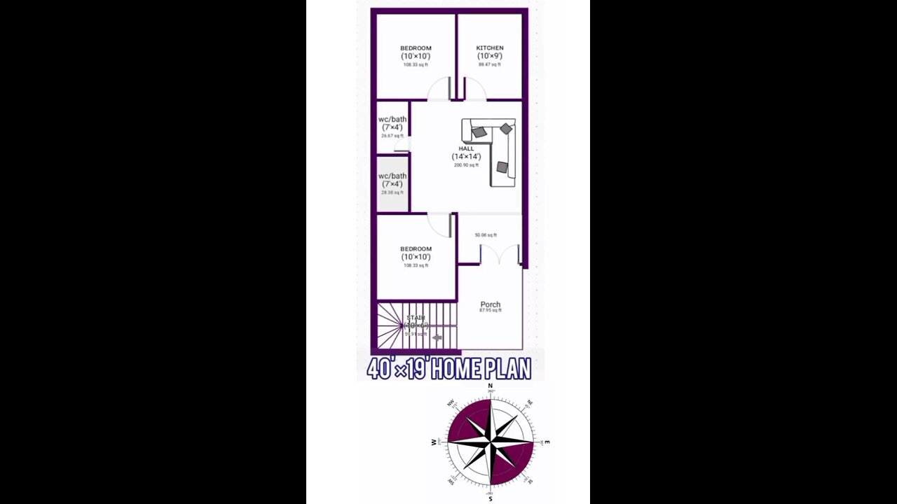 40 by 19 house plan| 40×19 home design| simple and modern house plan, small house design