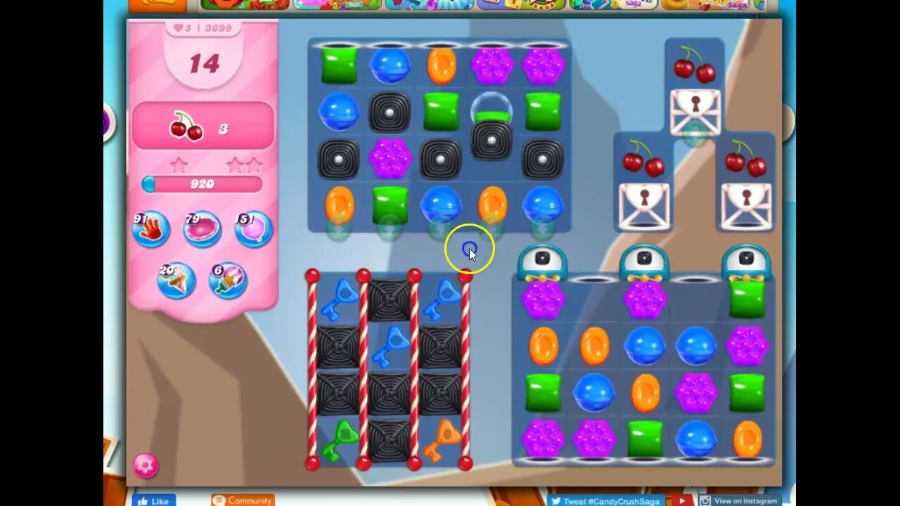 Candy Crush Level 3699 Talkthrough, 15 Moves 0 Boosters