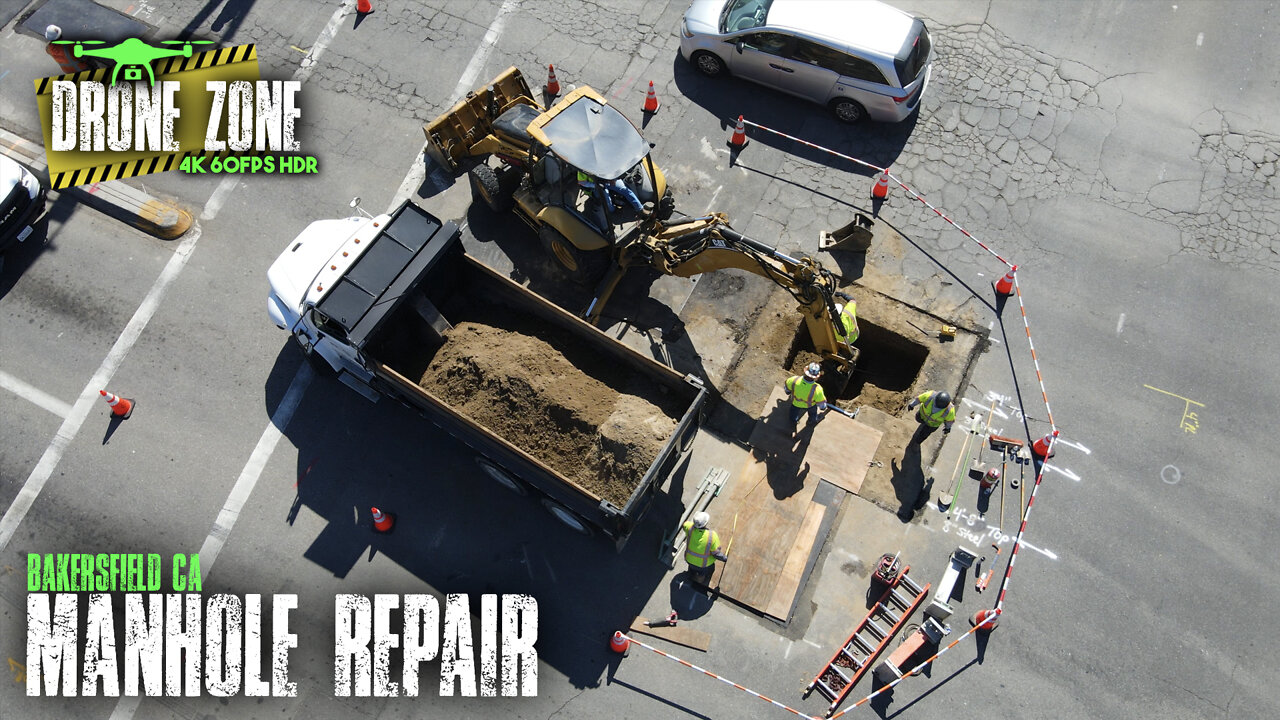 Manhole And Pipe Repair In The Streets Of Bakersfield, CA DRONE FOOTAGE [4K 60FPS HDR]