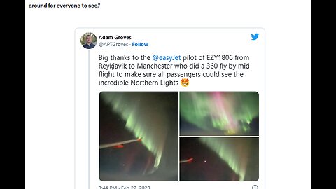 AIR PASSENGERS TREATED TO NORTHERN LIGHTS - PILOTS CIRCLE PLANE SO IT COULD BE SEEN BY ALL