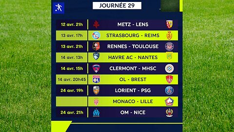 PROGRAMME LIGUE 1 ⚽ 29ème journée de la saison 2023/24 ✅