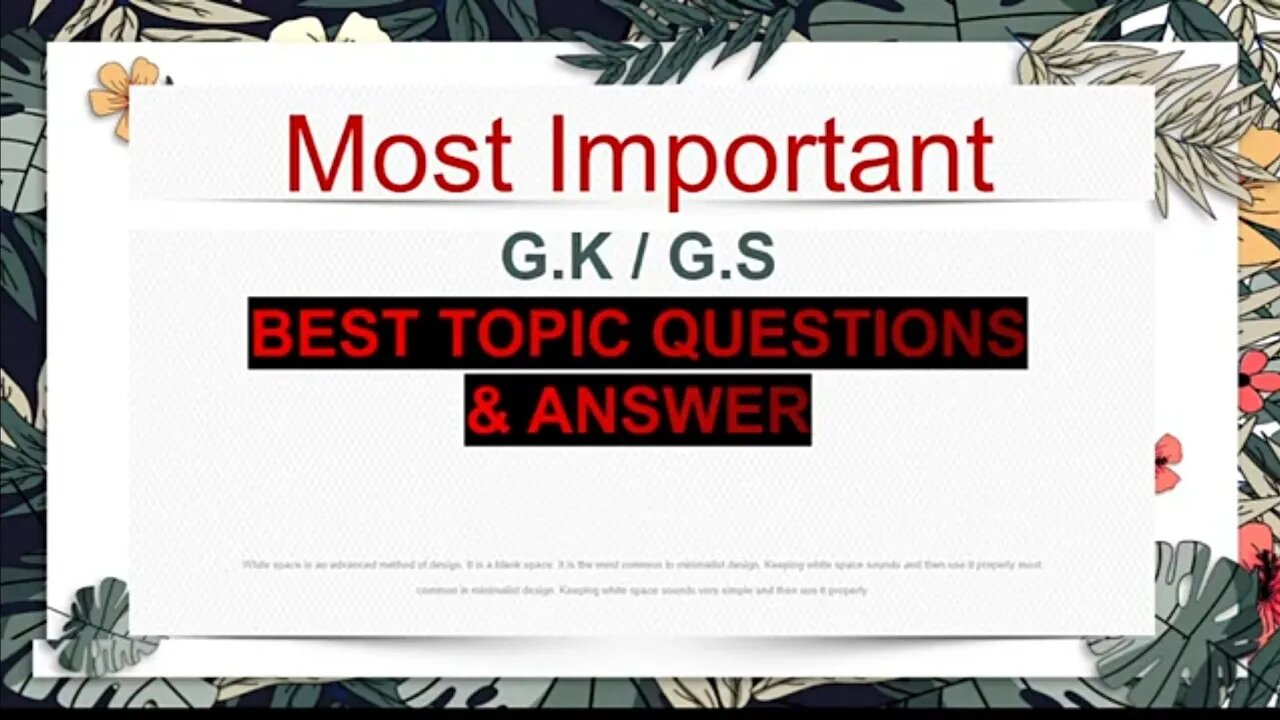 MOST IMPORTANT GK / GS || GK In Hindi || GK QUESTION & ANSWER All Examination