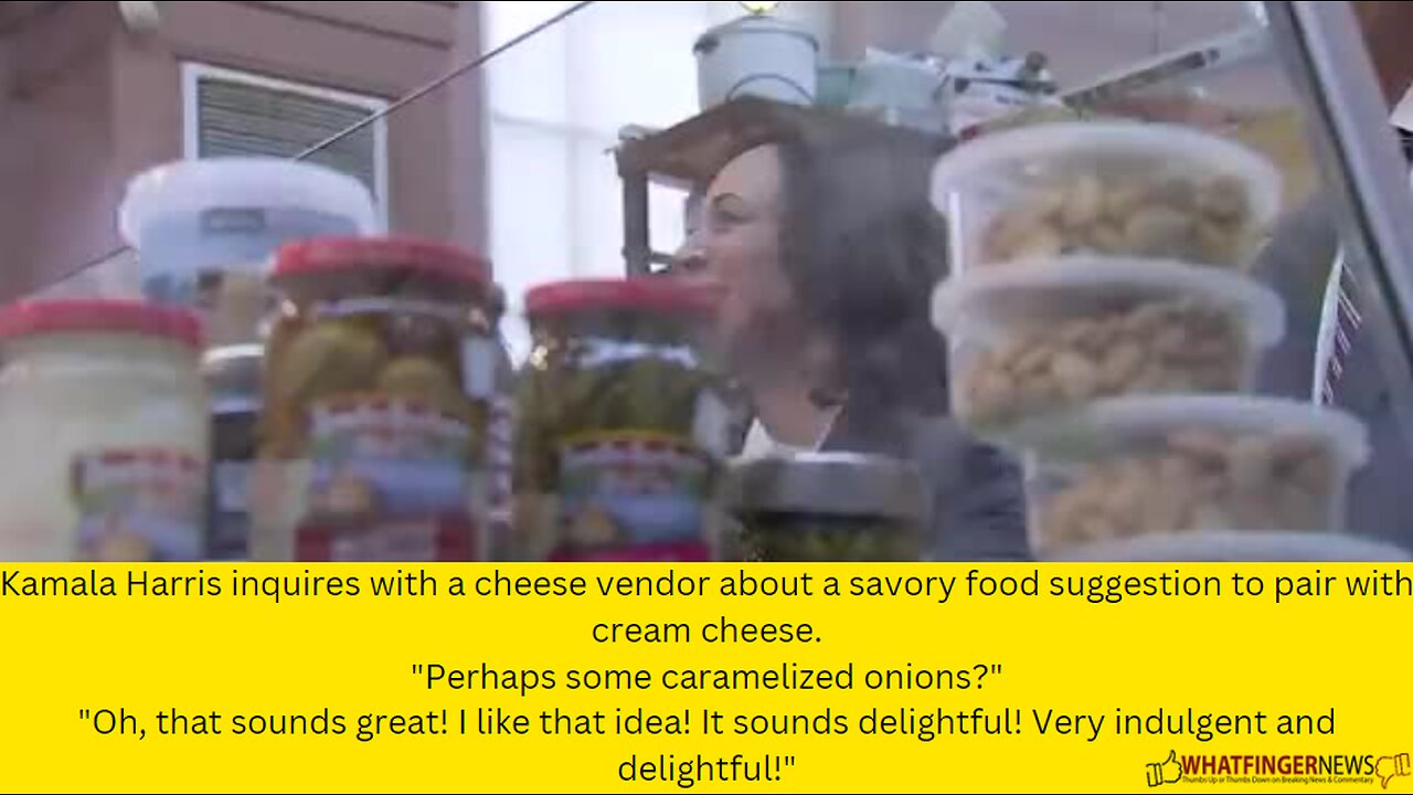 Kamala Harris inquires with a cheese vendor about a savory food suggestion to pair