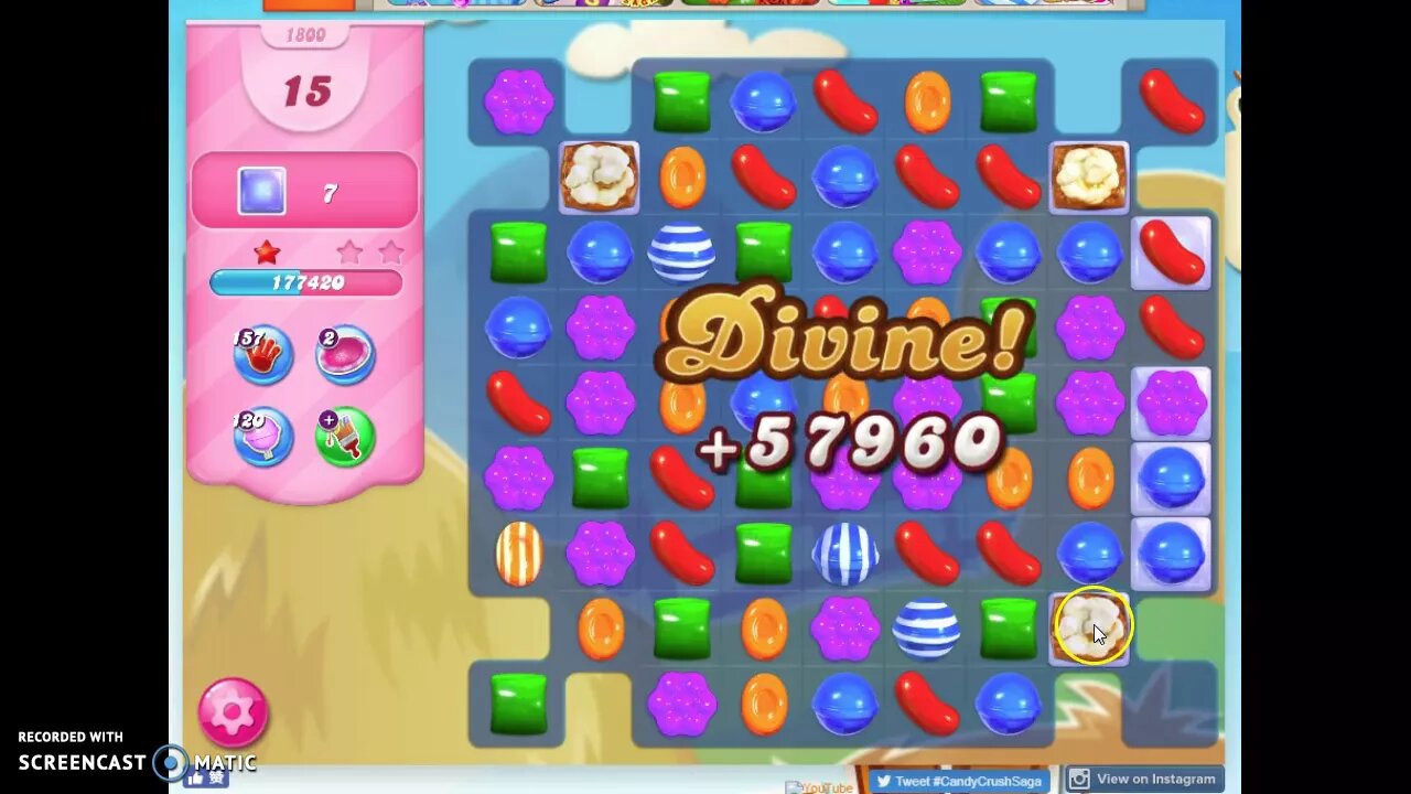 Candy Crush Level 1800 Audio Talkthrough, 2 Stars 0 Boosters