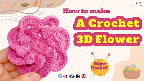 How to Crochet 3D Flower - Multi Petals l ( Right Handed )