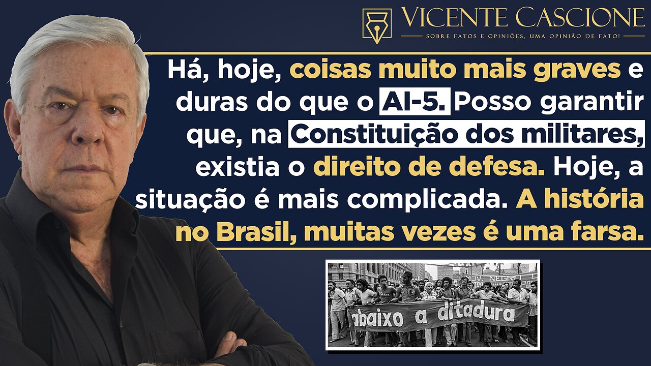 JURISTA COMPARA AI-5 E MOMENTO DA POLÍTICA BRASILEIRA: "OS MILITARES DIZIAM AS COISAS ABERTAMENTE".