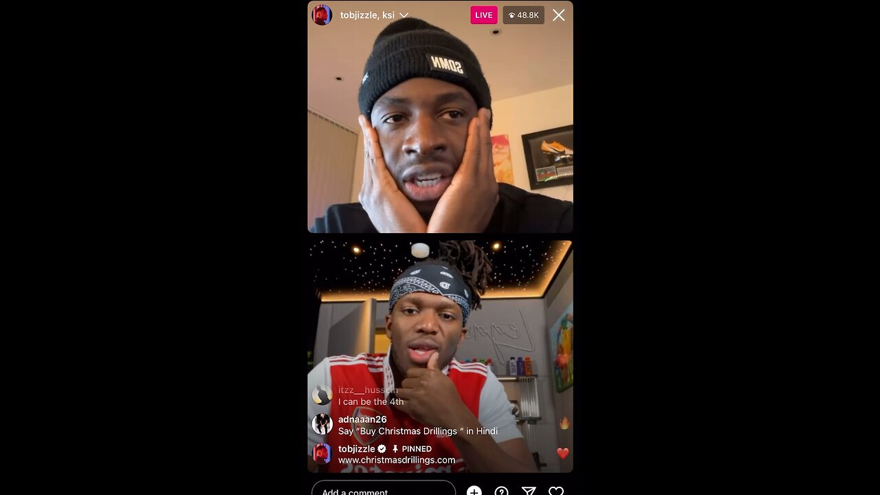 KSI GOES LIVE ON IG WITH SOME SIDEMEN MEMBERS TOBI (TBJZL) & BEHZINGA (22/12/22)