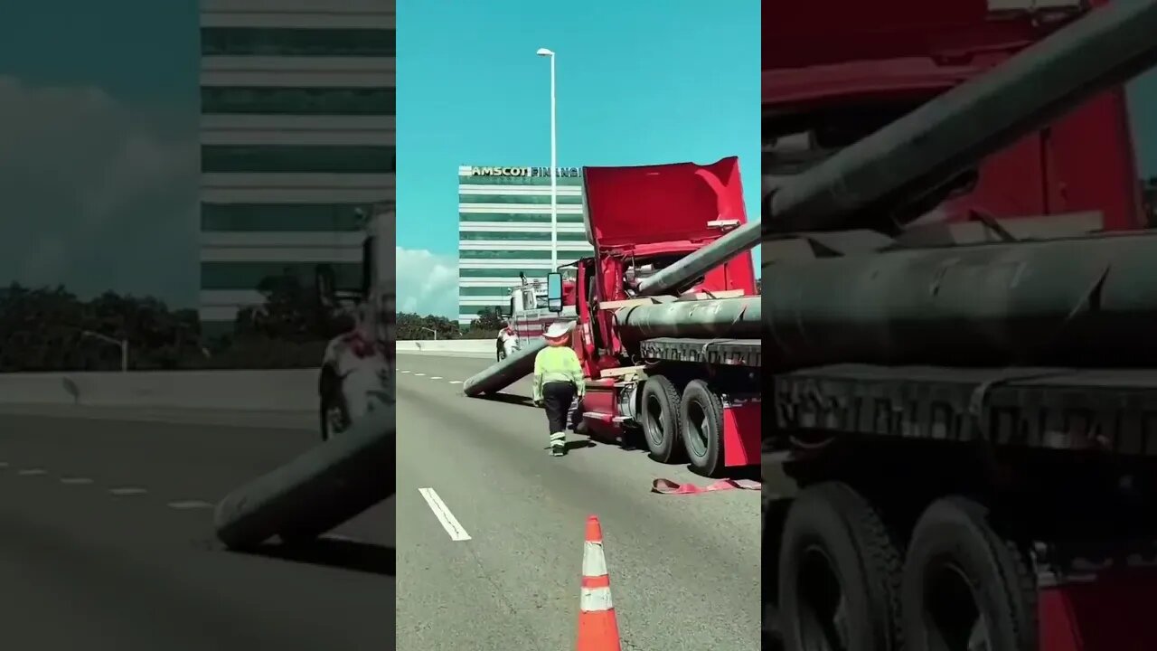 Poles crash through semi-truck’s windshield on I-275 in Tampa, Florida.