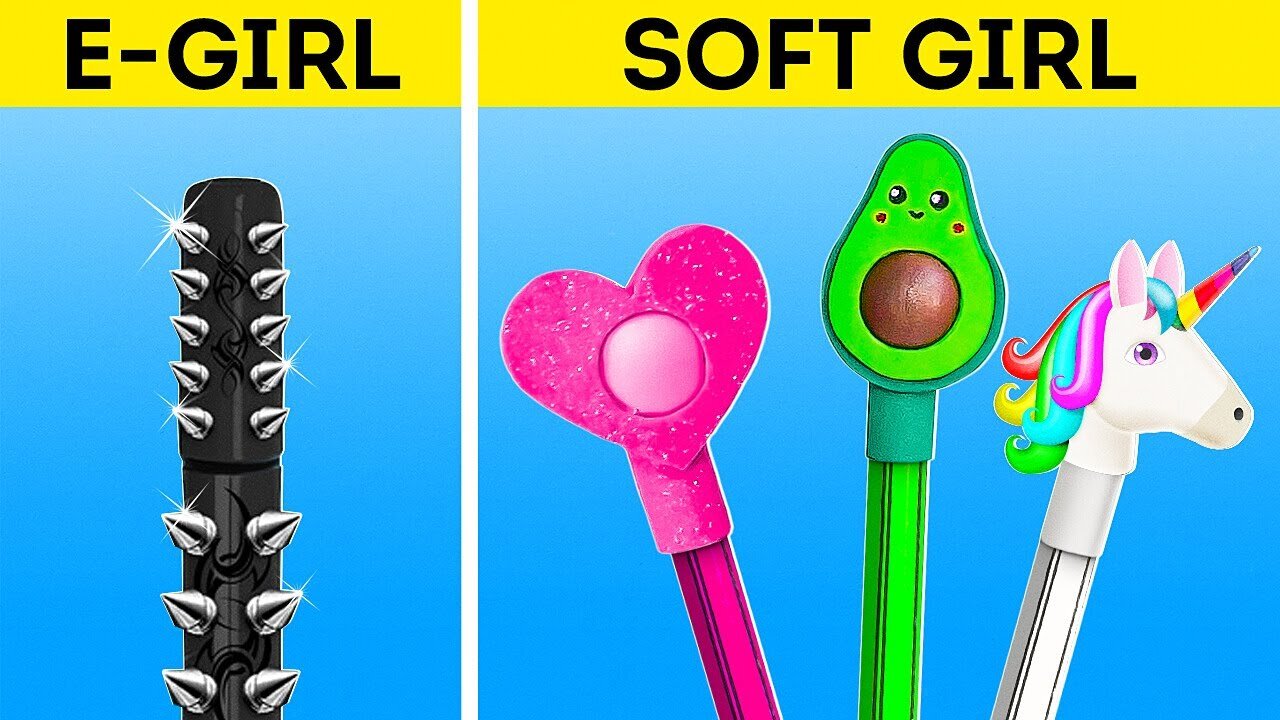 E-girl vs Soft Girl School Crafts 😈👼 Good vs Bad School Hacks