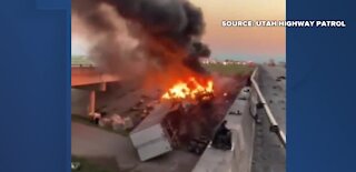 Truck goes off highway in Utah, bursts into flames