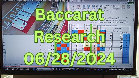 Baccarat Play 06282024: 1 Strategy, 1 Bankroll Management. Baccarat Research.