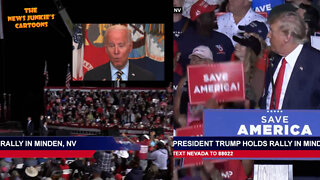 President Trump shows Biden's malfunction compilation video at rally in Nevada.