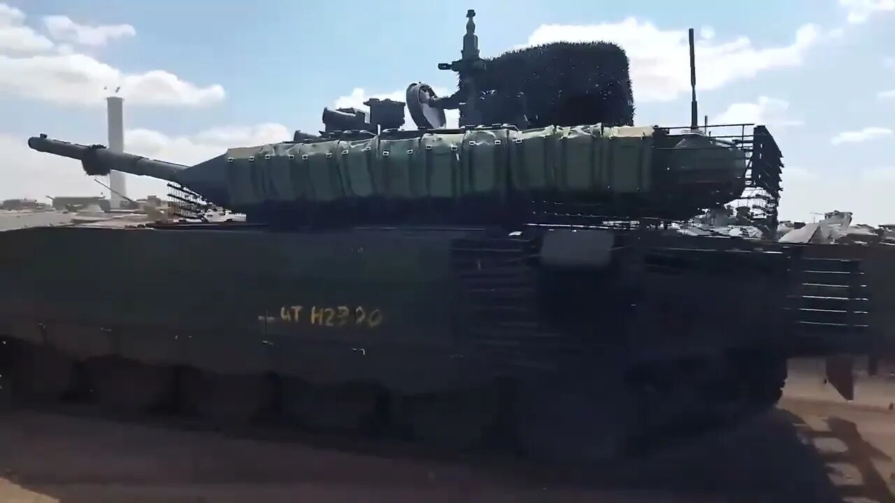 A pair of Russian T 90M tanks with traces of active operation