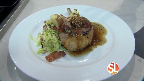 Chef Jagger Griffin of Ocean Prime Phoenix prepares a delicious pork chop