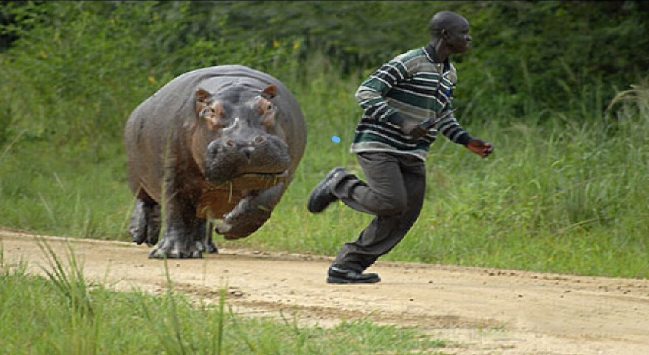 Funny different Animals chasing and scaring people