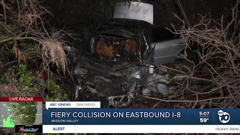 Car bursts into flames after collision on I-8