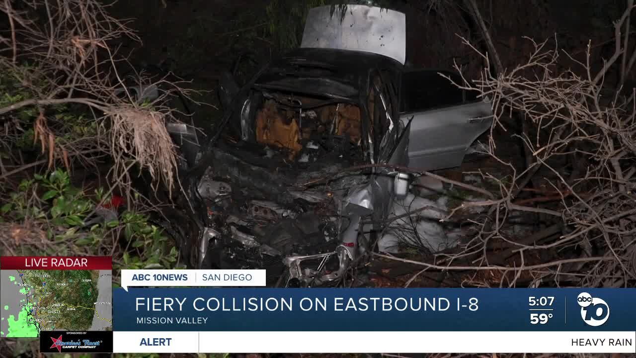 Car bursts into flames after collision on I-8
