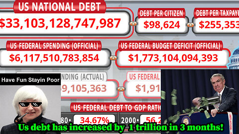 USA government debt increased by one trillion in three months!