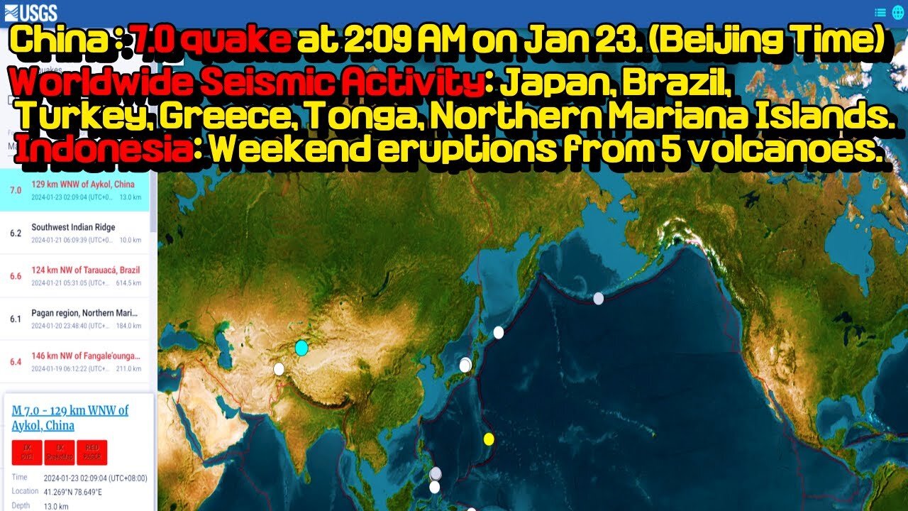 China : 7.0 quake at 2:09 AM on Jan 23.(Beijing Time)