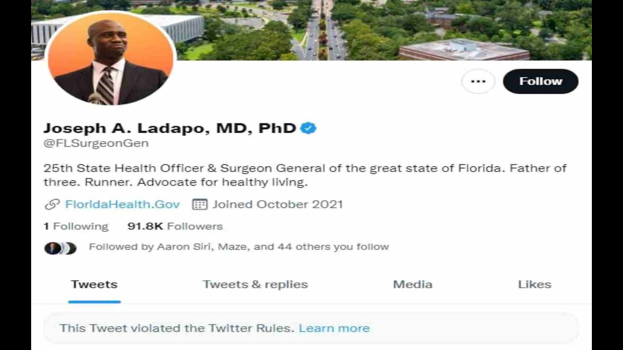 Twitter Unblocks Florida Surgeon General’s Tweet after Initial Restriction