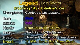 Destiny 2 Legend Lost Sector: Dreaming City - Aphelion's Rest 3-7-22