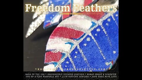 Stars and Stripes, 3 inch drop leather feather earrings