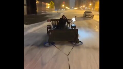Bed into a sledge in Minneapolis, Minnesota, USA