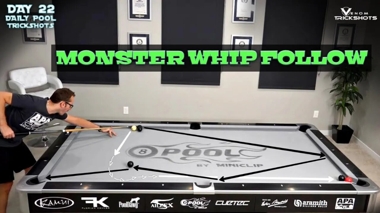 DAILY Pool Trick Shot - DAY 22 - Monster Whip Follow! - Venom Trickshots