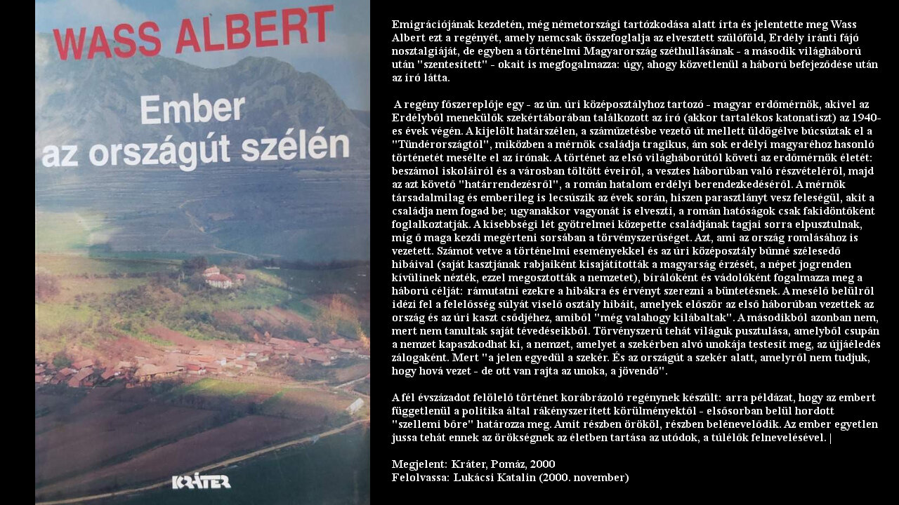 Wass Albert: Ember az országút szélén. Kráter, Pomáz, 2000