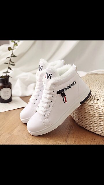 Winter Boots Women Ankle Boots Warm PU Plush Winter Woman Shoes Sneakers Flats Lace Up Ladies Shoes