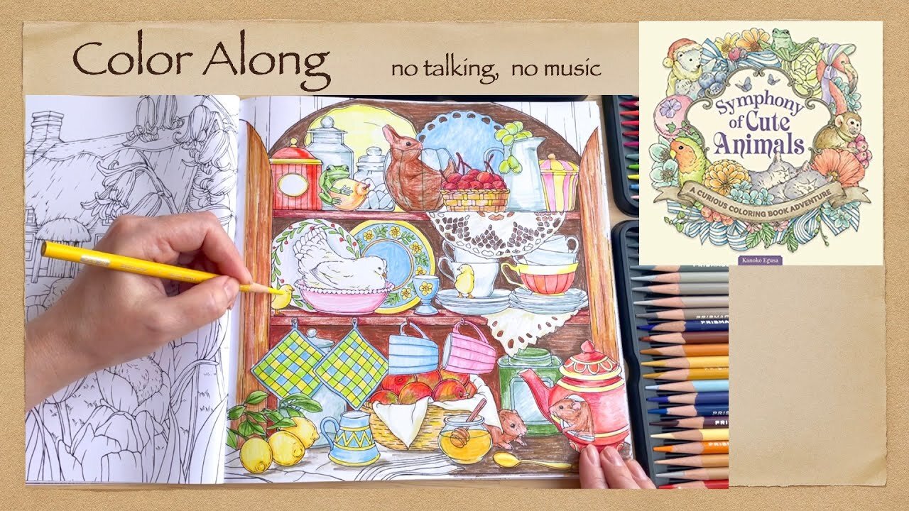 Calming Stress Relief Coloring Along "Symphony of Cute Animals" by Kanoko Egusa, no talking ASMR